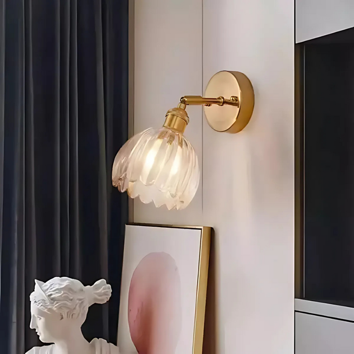 Aplique decorativo de pared estilo retro con vidrio en forma de tulipán, iluminación ambiental.