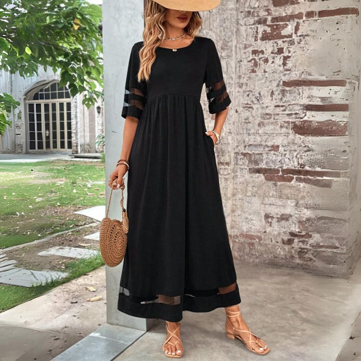 Vestido midi elegante y cómodo para mujer, ideal para primavera/verano. Moda versátil y fluida.