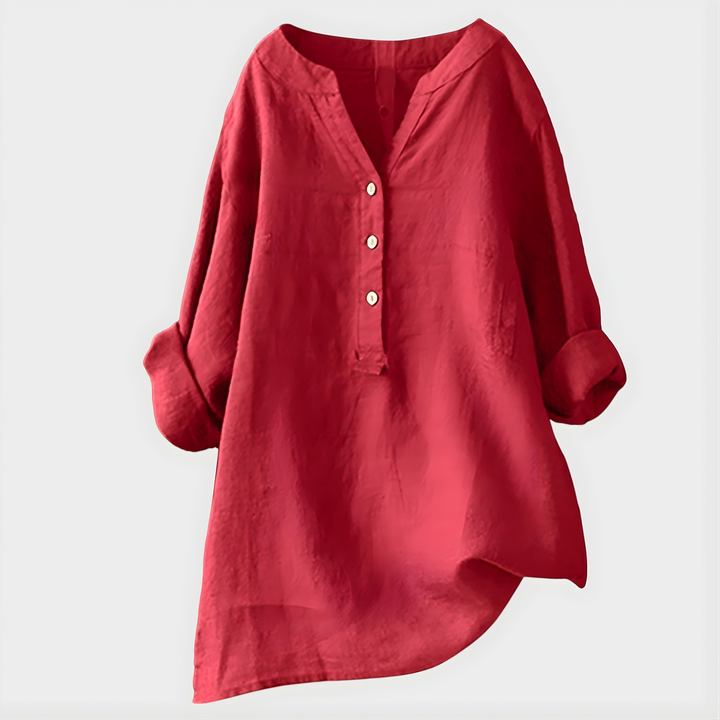 Blusa femenina elegante con cuello en V, ideal para primavera/verano, estilo cómodo y chic.