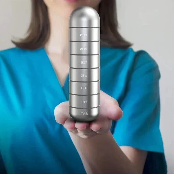 Organizador de medicamentos de aluminio para viaje, caja semanal hermética para tu salud.