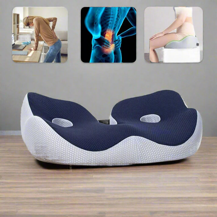 Cojín ergonómico unisex de espuma viscoelástica para asiento, ofrece confort y soporte.