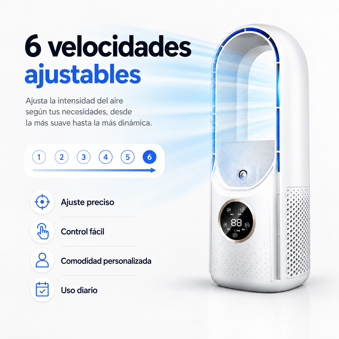 Dispositivo de climatización portátil USB de 6 velocidades para disfrutar de aire fresco en casa y oficina.