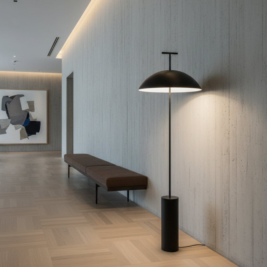 Lámpara de pie Eloria LED moderna, estilo escandinavo minimalista, luz cálida para salón.