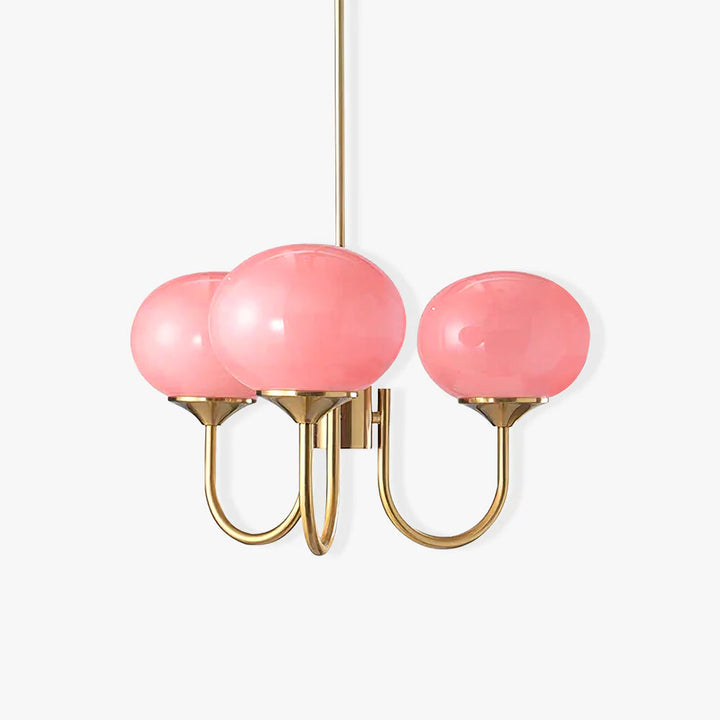 Iluminación de techo elegante Alora Marshmallow, cristal rosa y dorado brillante.