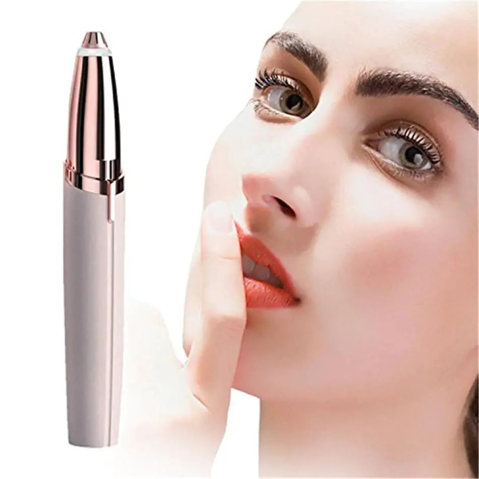 Elegante recortador eléctrico de cejas con potente luz LED, para depilación facial precisa y sin dolor.