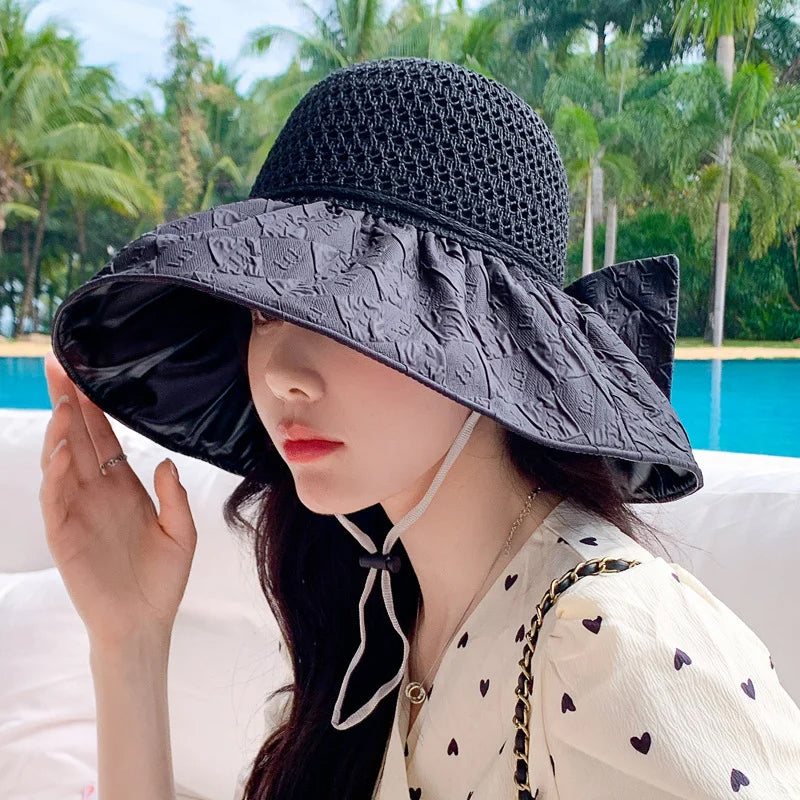 Sombrero ligero de paja para mujer, UPF 50+, perfecto para paseos al aire libre y días de sol.