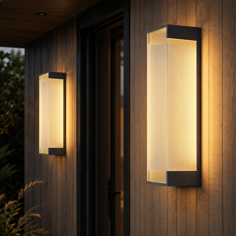 Aplique LED de pared en acero inoxidable, diseño elegante para iluminación de jardines.