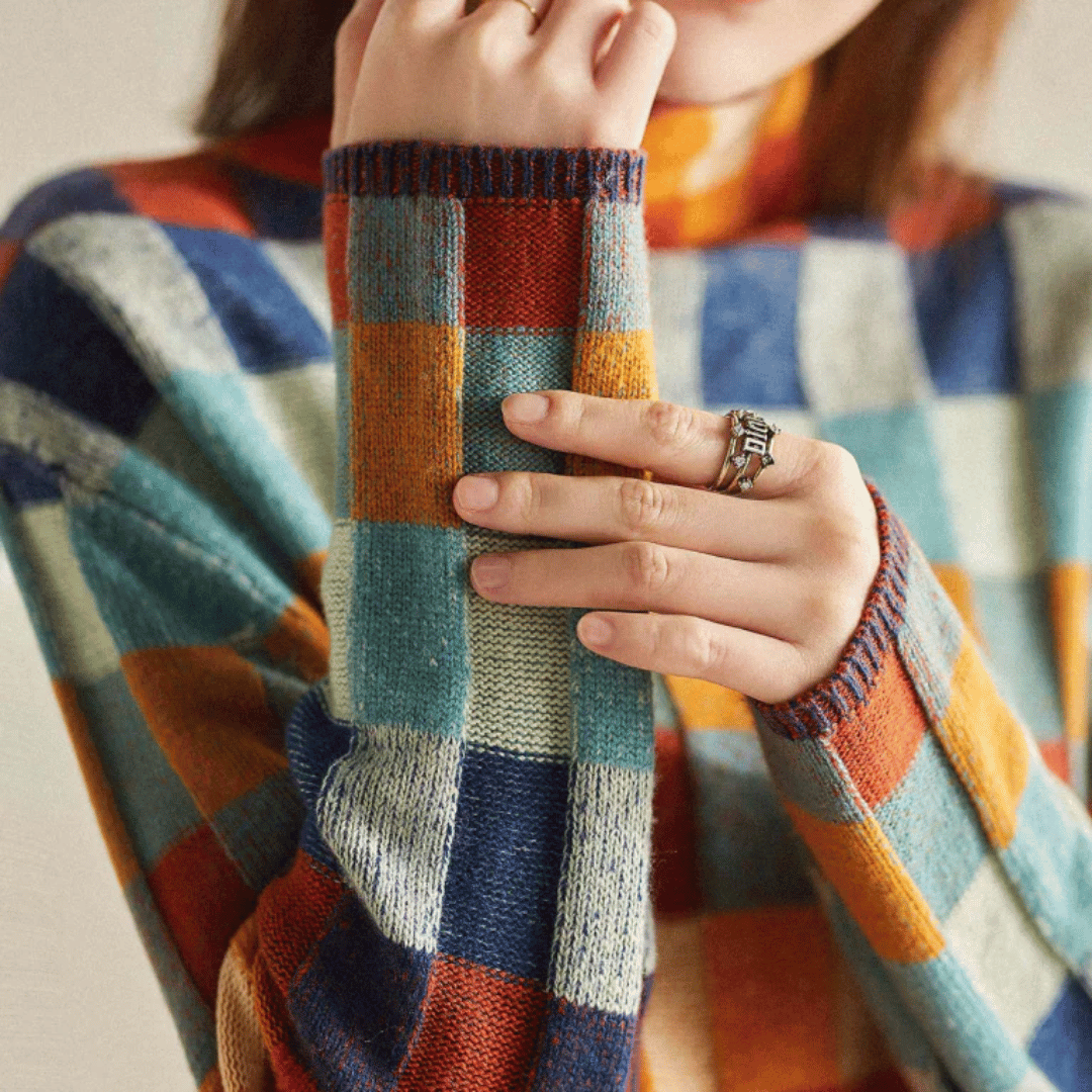 Suéter de mujer con cuello alto y estilo patchwork, cómodo y de tendencia para otoño/invierno.