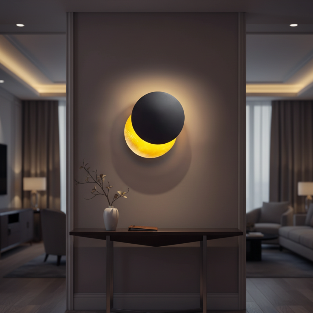 Aplique LED minimalista para pared, iluminación interior con rotación 360°, ideal sala.