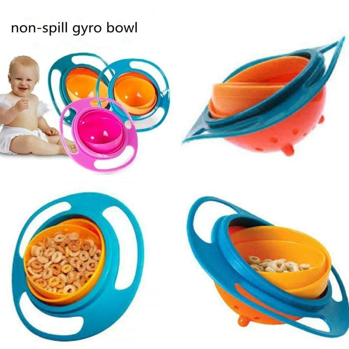 Tazón giratorio antiderrames infantil, ideal para snacks. Mantiene la comida limpia y segura para niños.