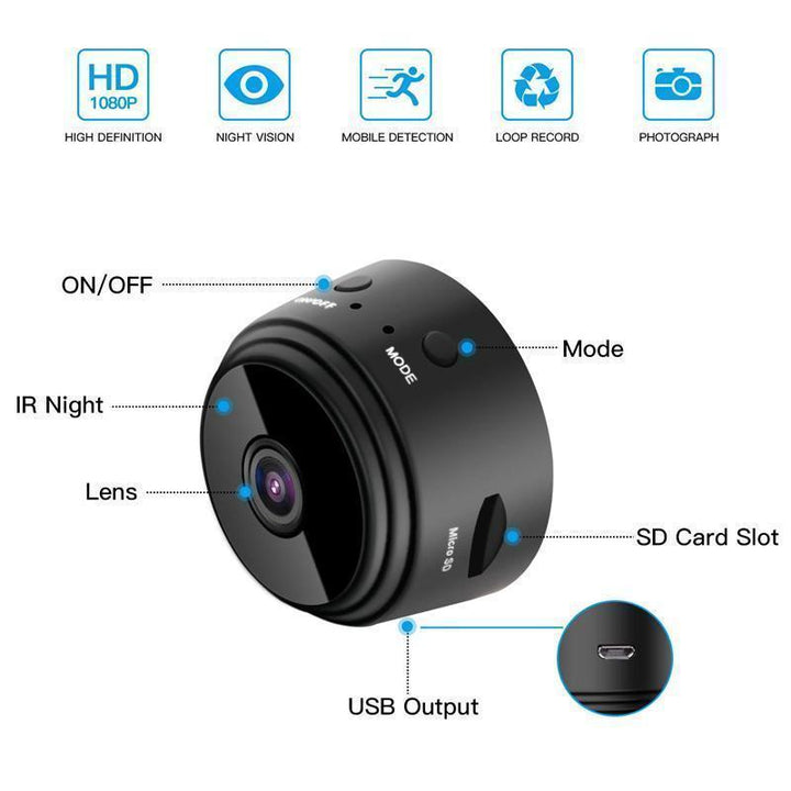 Cámara espía Full HD 1080p. Diseño mini y magnético con conexión WiFi para vigilancia discreta.