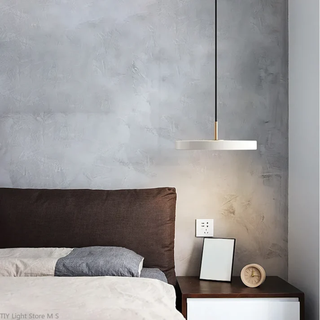 Lámpara colgante LED redonda moderna, perfecta para comedor, diseño minimalista y decoración.