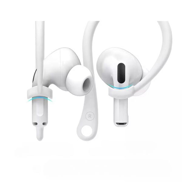 Ganchos de silicona unisex para auriculares inalámbricos, ideales para deporte, running y ejercicio con sujeción segura.