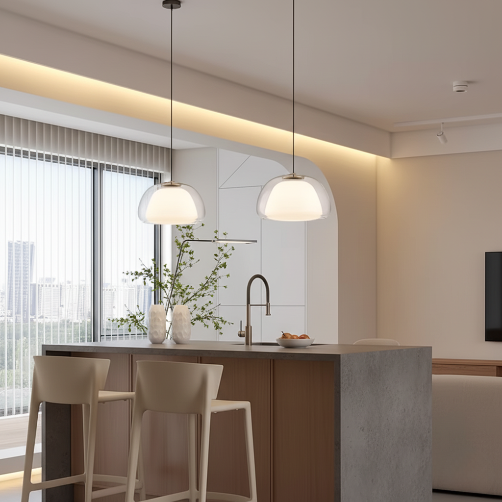 Iluminación moderna minimalista: lámpara de cúpula ajustable para cocina o comedor.