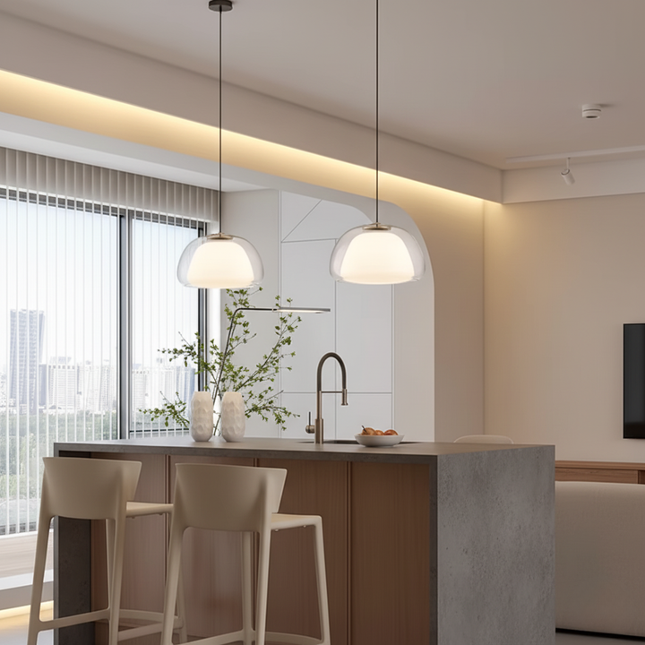 Iluminación moderna minimalista: lámpara de cúpula ajustable para cocina o comedor.