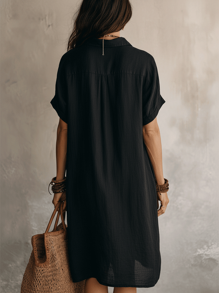 Vestido camisa midi de playa para mujer, fresco y cómodo. Estilo veraniego casual con botones.