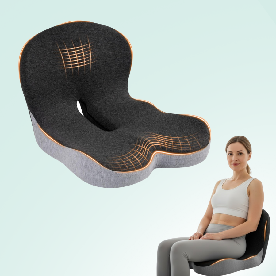 Cojín lumbar ergonómico para silla de oficina. Soporte de espalda y coxis para alivio del dolor.