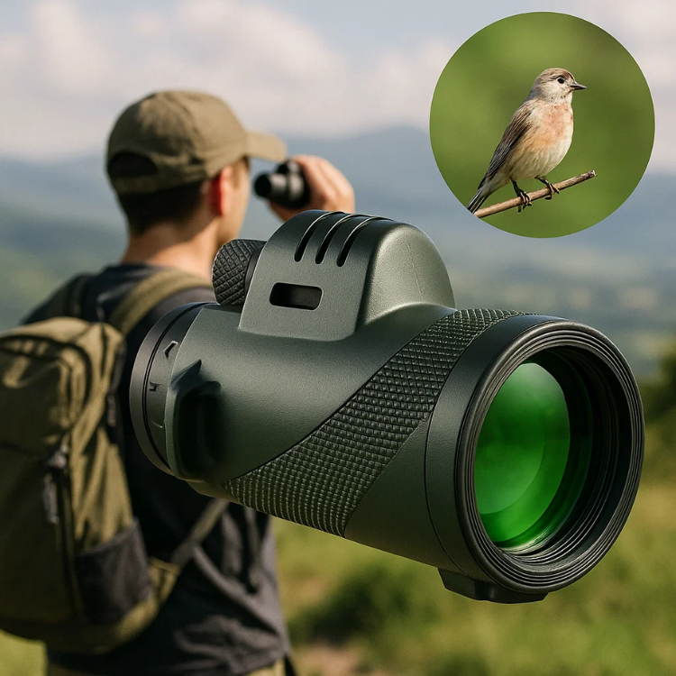 Monocular compacto HD 600x ultra-zoom para observación y fotografía, resistente a intemperie.