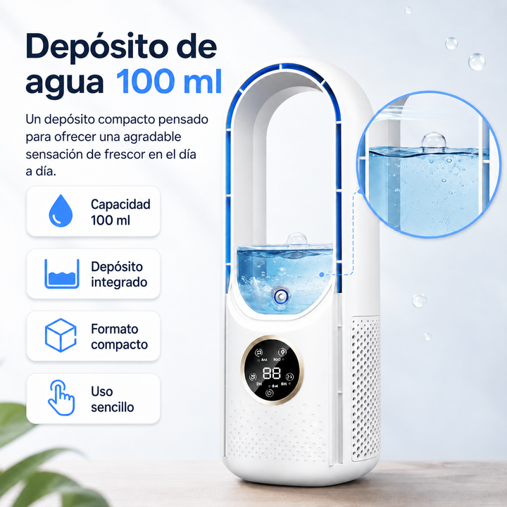 Mini enfriador de aire portátil USB, compacto para escritorio u hogar, brinda aire fresco al instante.