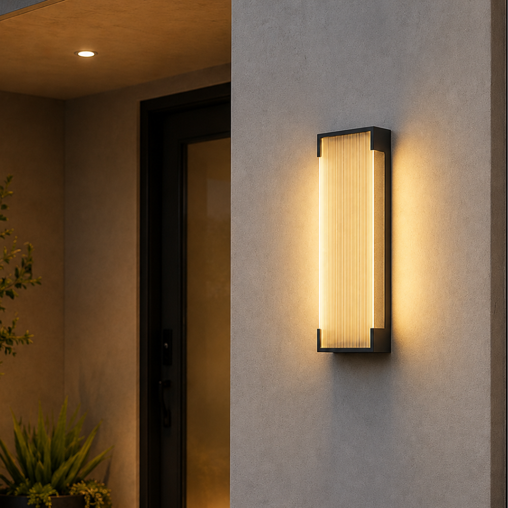 Luz de pared LED regulable, acero inoxidable, eficiencia energética para exteriores.