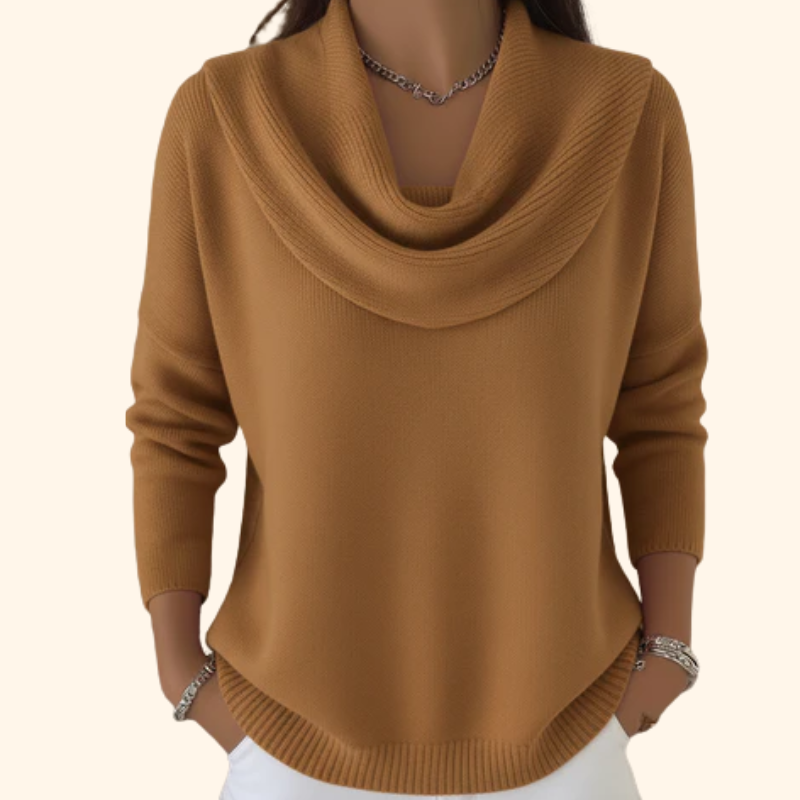Suéter de cuello mujer, cómodo y moderno para moda femenina. Jersey versátil, perfecto para el frío otoño.