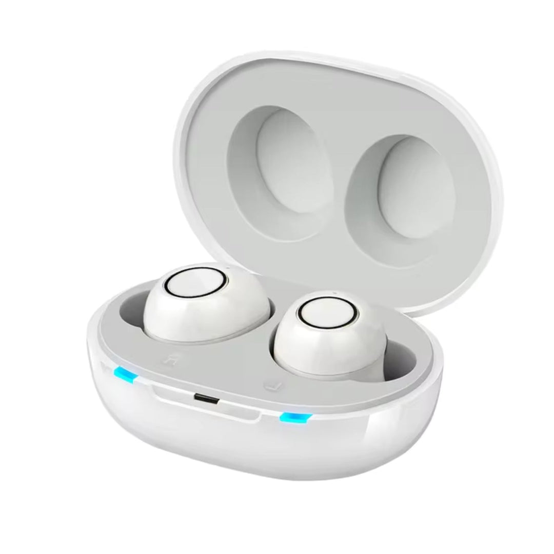 Audífonos in-ear recargables Bluetooth con control por app, perfectos para una audición clara.