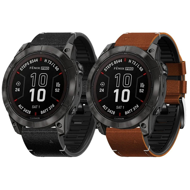 Correa reloj 22mm negra de cuero y silicona, ideal para relojes deportivos.