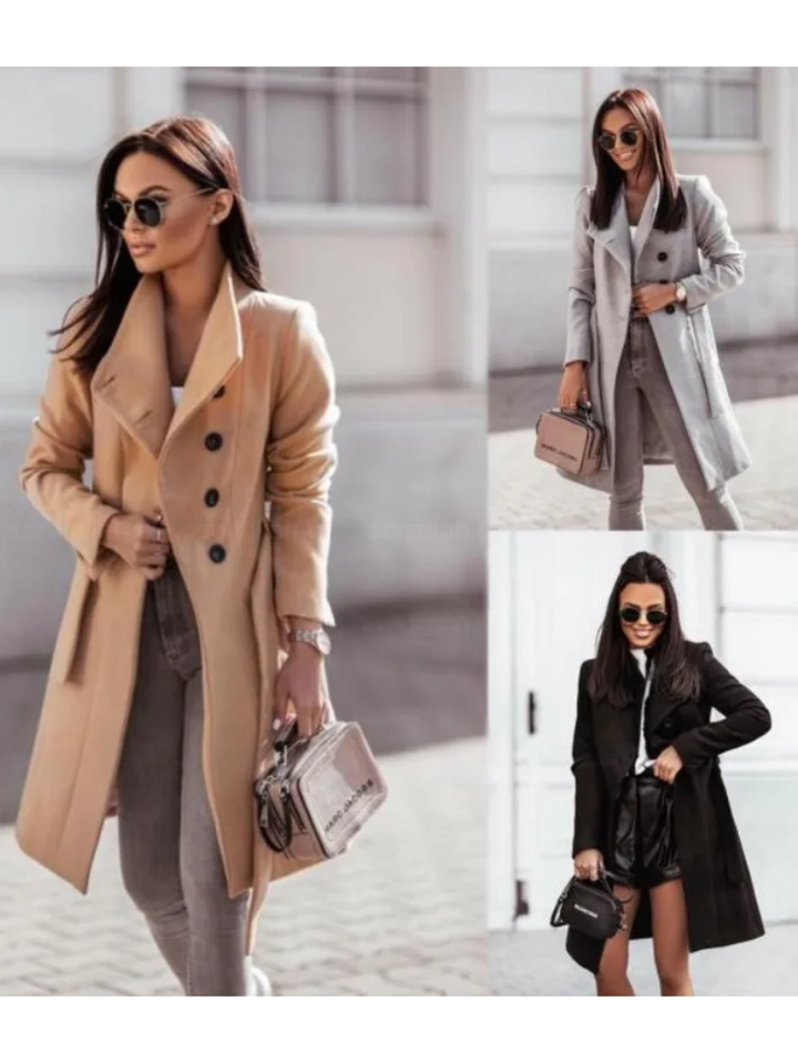 Abrigo trench slim fit de doble botonadura para mujer, elegante y con estilo para outwear de invierno.