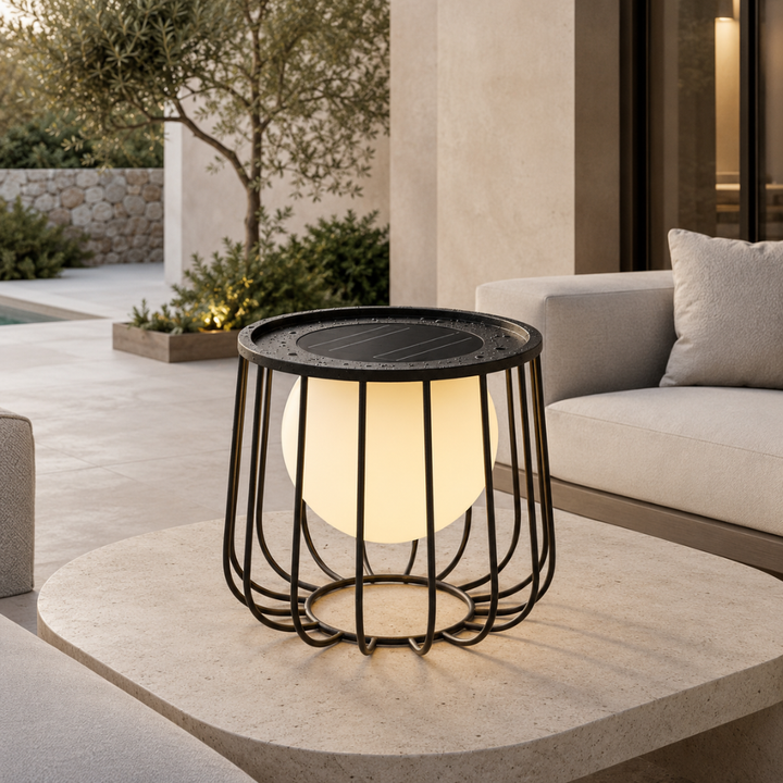 Lámpara solar LED regulable, perfecta para iluminación de jardín y patio.