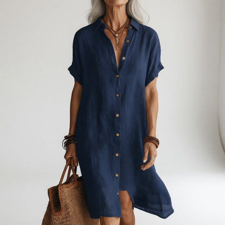 Vestido camisero midi para mujer. Elegancia casual y confort para primavera/verano. Ropa femenina versátil.
