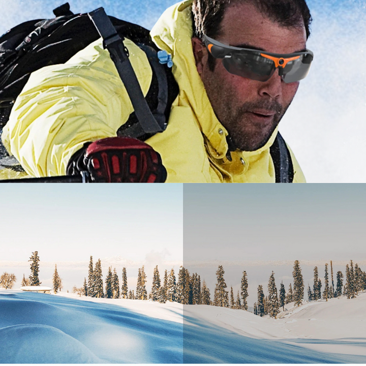 Gafas de sol polarizadas con cámara 1080P para grabación de video manos libres. Ideales para deportes y actividades al aire libre.