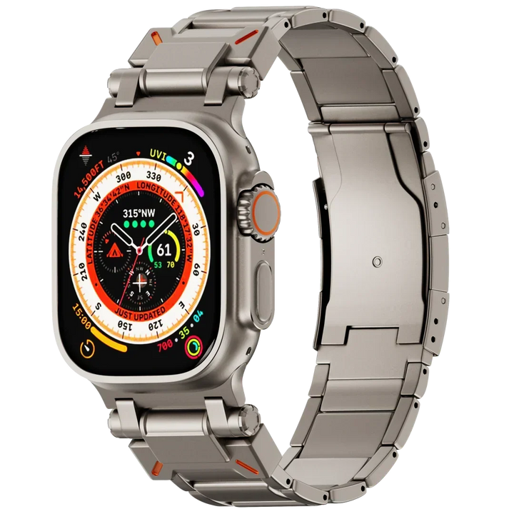 Brazalete de titanio premium para smartwatch, ajustable, ligero y de alta durabilidad.