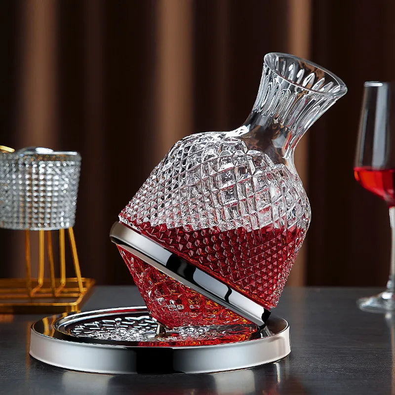 Decantador de vino giratorio de cristal 1500ml para oxigenación rápida y mejora del sabor.