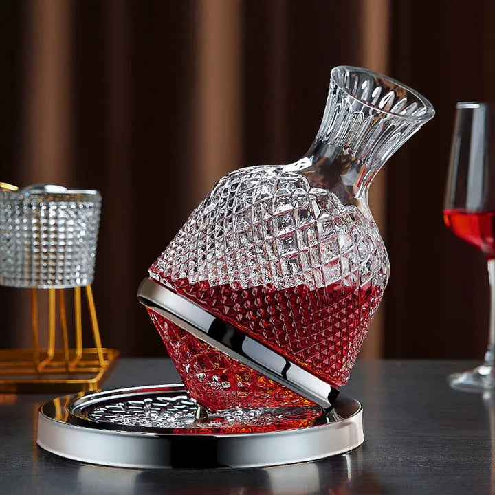 Decantador de vino giratorio de cristal 1500ml para oxigenación rápida y mejora del sabor.