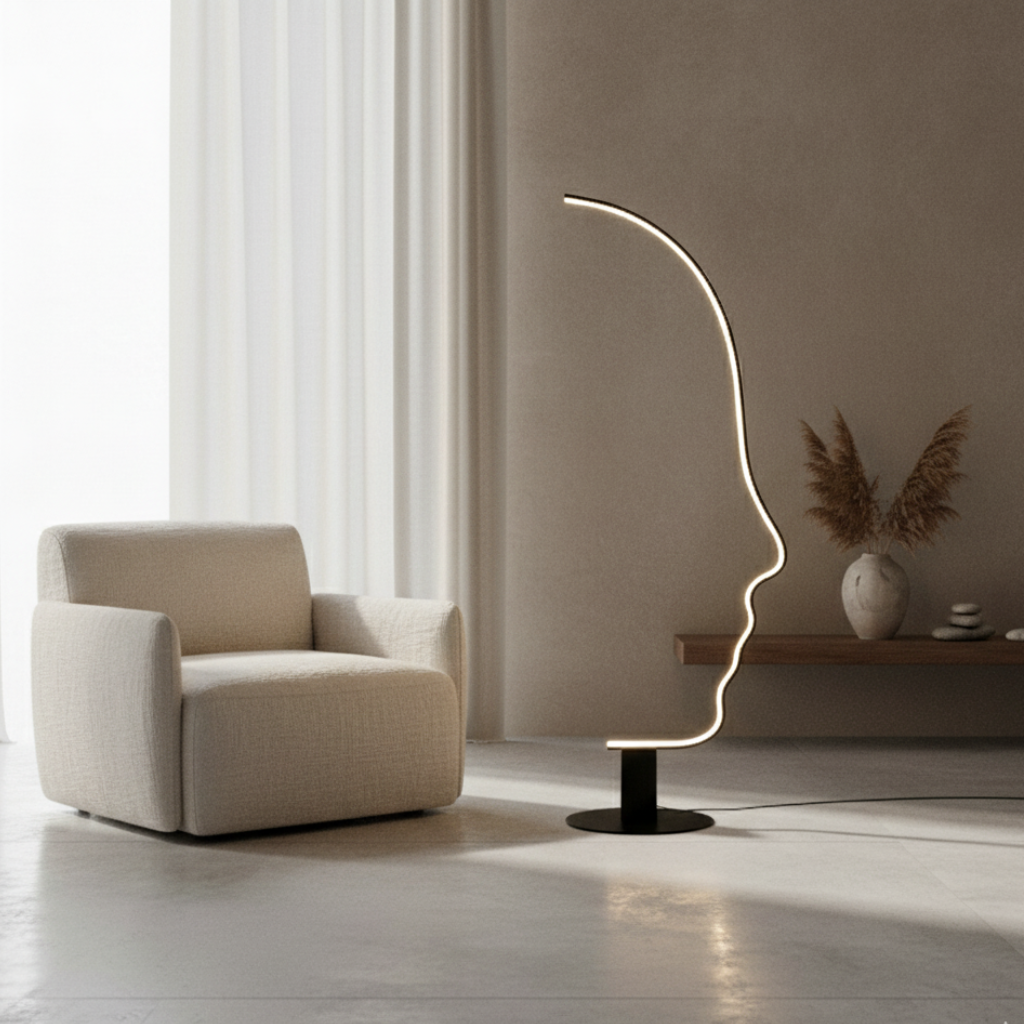 Lámpara de pie Silhouette con diseño de cara humana, iluminación moderna para sala y dormitorio. Diseño único.