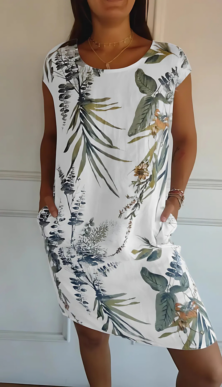 Vestido recto casual de mujer con escote redondo, ideal para verano y uso diario.