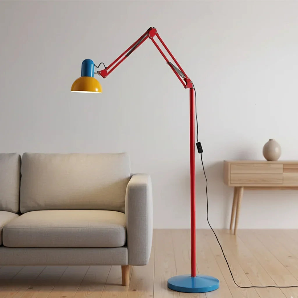 Lámpara de pie flexo Memphis ajustable, diseño moderno y funcional para sala de estar.