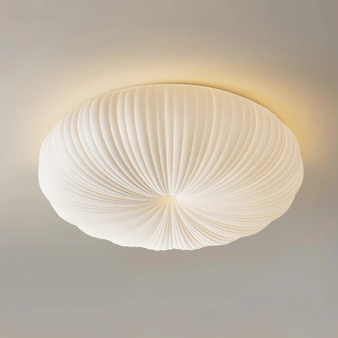 Vista de lámpara de techo LED redonda moderna, perfecta para decoración del hogar contemporáneo.