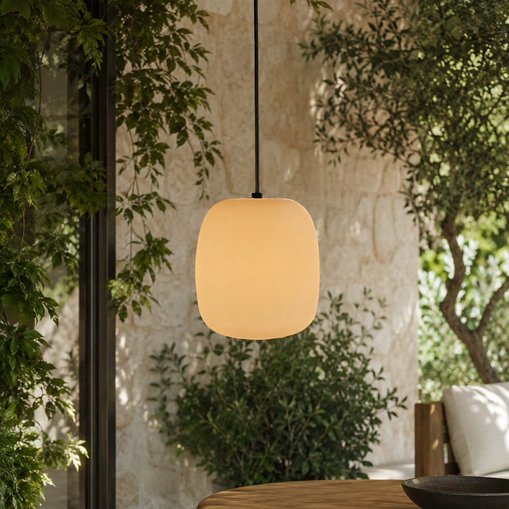 Lámpara colgante LED exterior IP65, diseño japonés moderno para jardín y terraza.