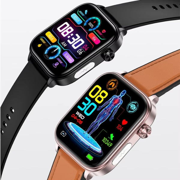 Smartwatch deportivo avanzado: monitorea tu glucosa, corazón y presión. Impermeable para fitness.