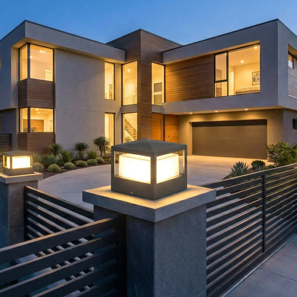 Luces LED exteriores modernas para jardín y patio, diseño elegante.