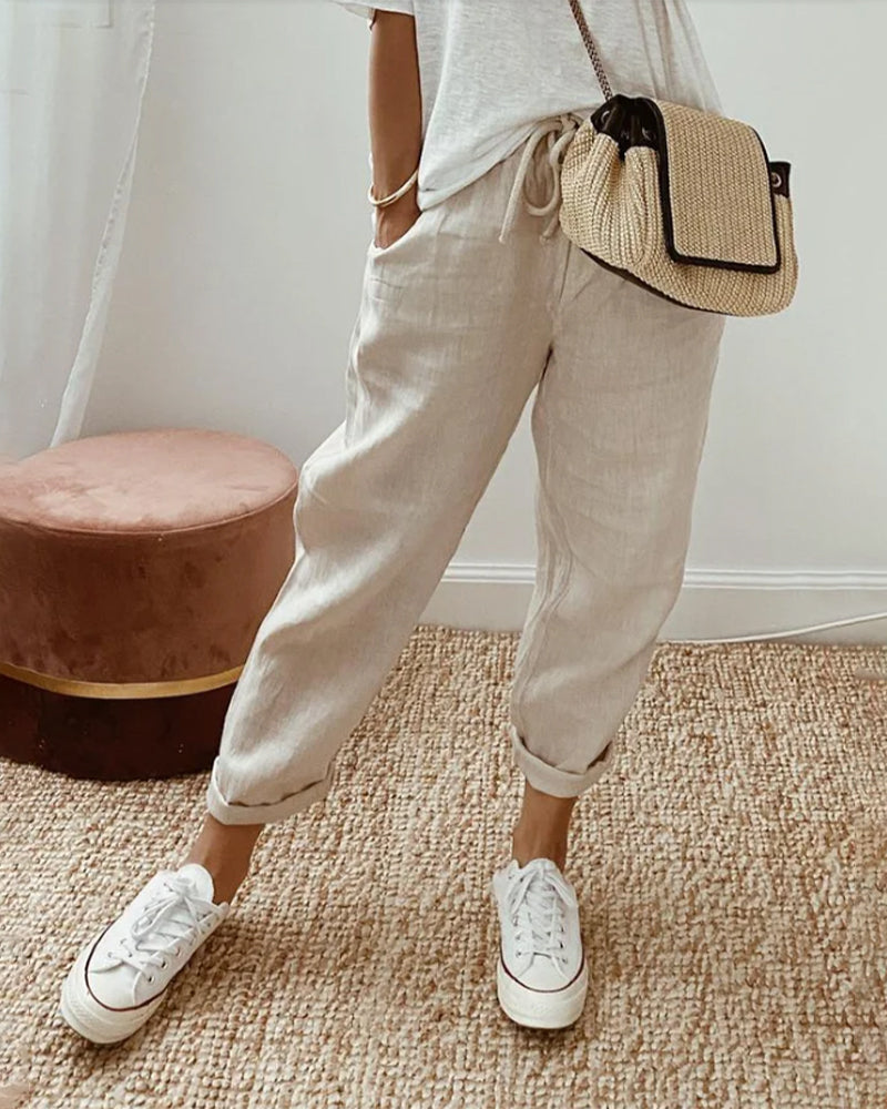 Pantalón fluido Inés mujer con cintura elástica para máximo confort, estilo casual y elegante.