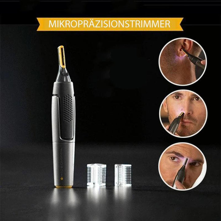 Herramienta de aseo personal de precisión para vello facial y orejas, diseño ergonómico.