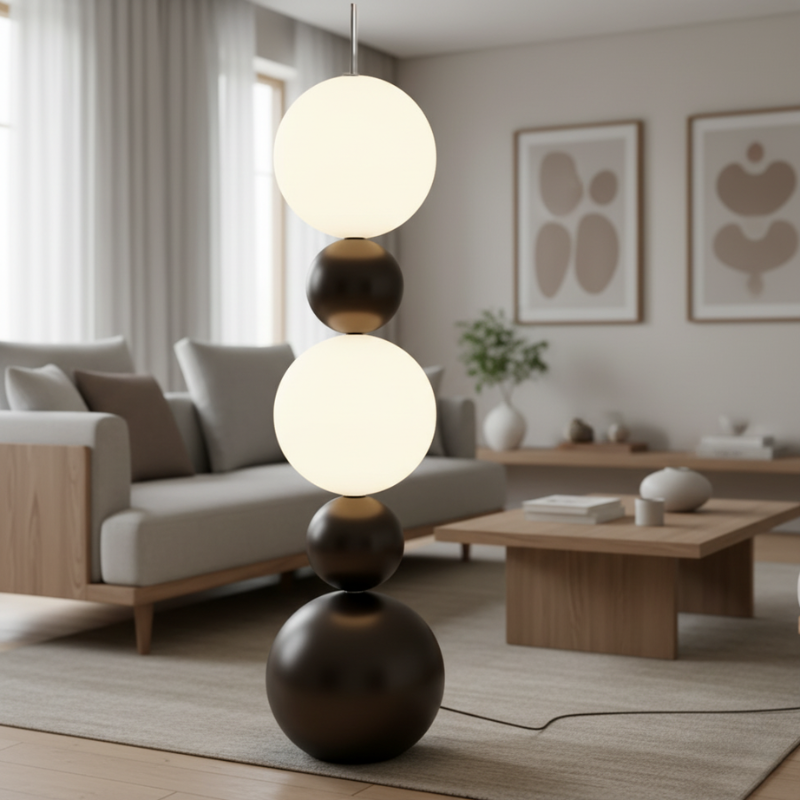 Lámpara de pie moderna Calura, diseño de calabaza LED. Iluminación ambiental elegante para interiores.