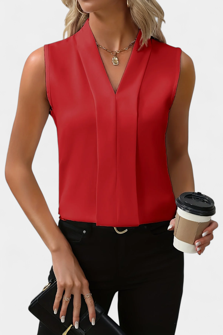 Blusa de verano sin mangas con escote V y corte fluido. Ropa femenina versátil, cómoda y con estilo chic.