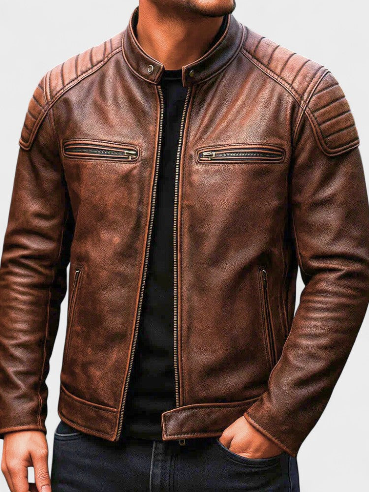 Abrigo de cuero vintage para hombre, moda masculina. Protege del frío en otoño e invierno.