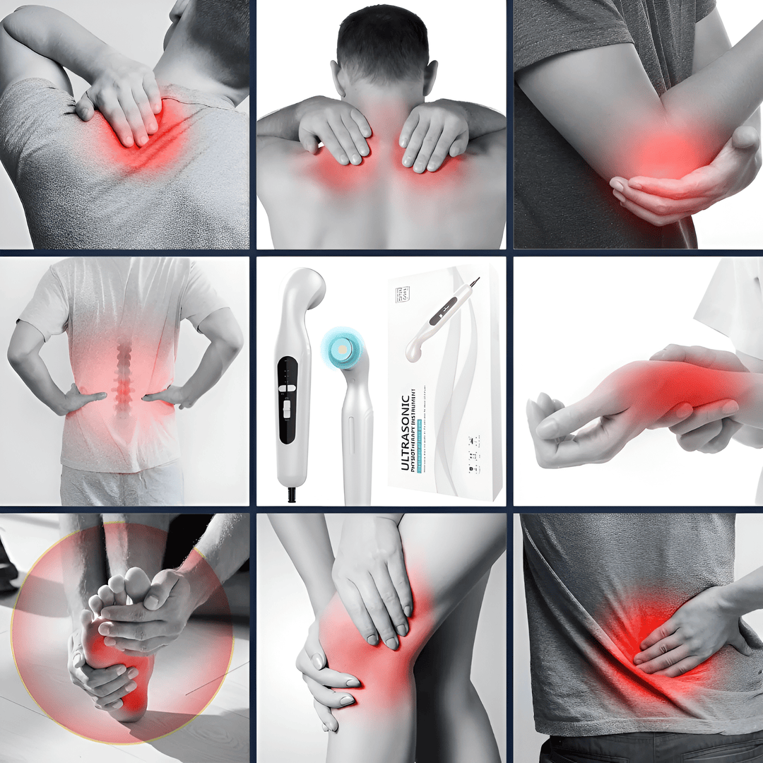 Dispositivo ultrasónico antiinflamatorio, ideal para alivio del dolor de ciática y esguinces. Fisioterapia muscular.