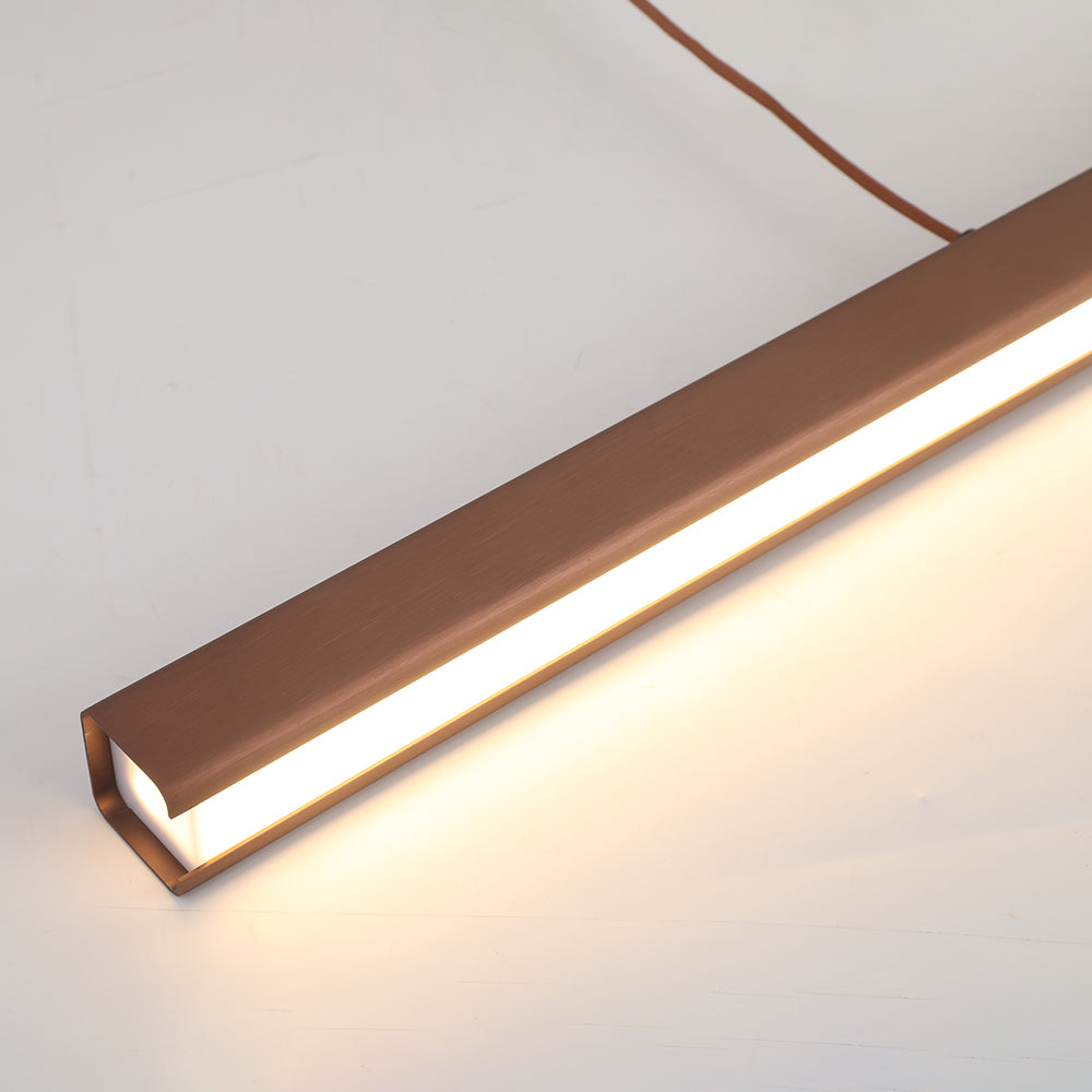 Nexis lámpara LED lineal, negra y marrón. Iluminación de techo moderna para un comedor elegante.