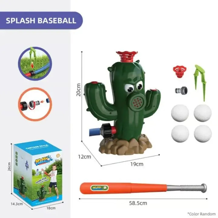 Juego de béisbol infantil con base de rociador de agua para niños. Actividad exterior que mejora coordinación y agilidad.