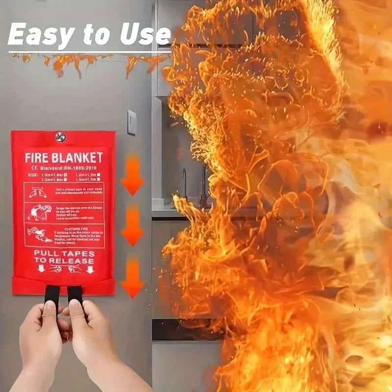 Manta ignífuga de fibra de vidrio reutilizable, ofrece seguridad eficaz contra incendios y emergencias.